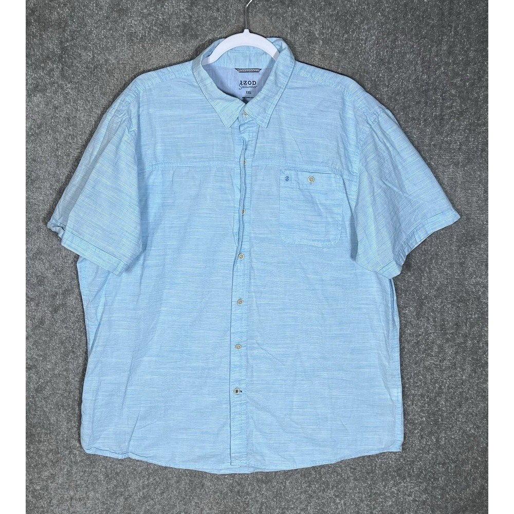 Izod Saltwater Button Down Shirt Mens Size XXL Blue Cotton Pocket Short Sleeve